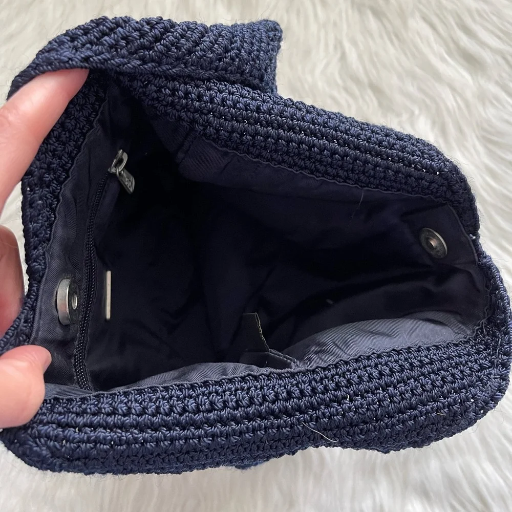 The Sack Knit Crochet Fabric Bohemian Shoulder Black Medium Size Bag